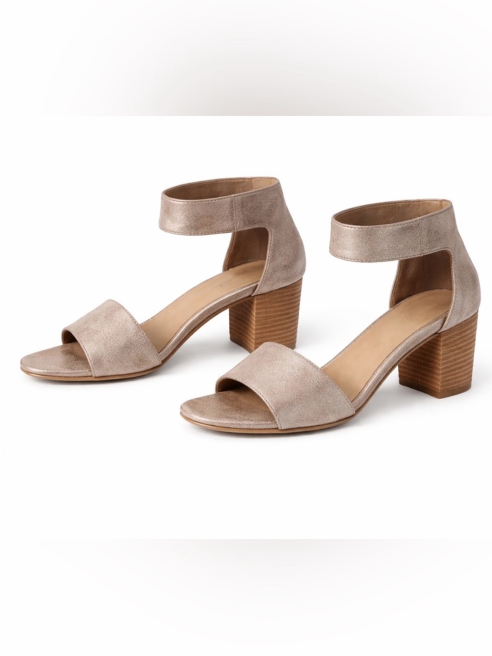 Paul Green Charlene Ankle Strap Block Heel Metallic Suede. Sandals in Taupe